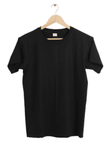 Classic round neck black T-shirt, 100% cotton, offering comfort and style. Ideal for casual wear.